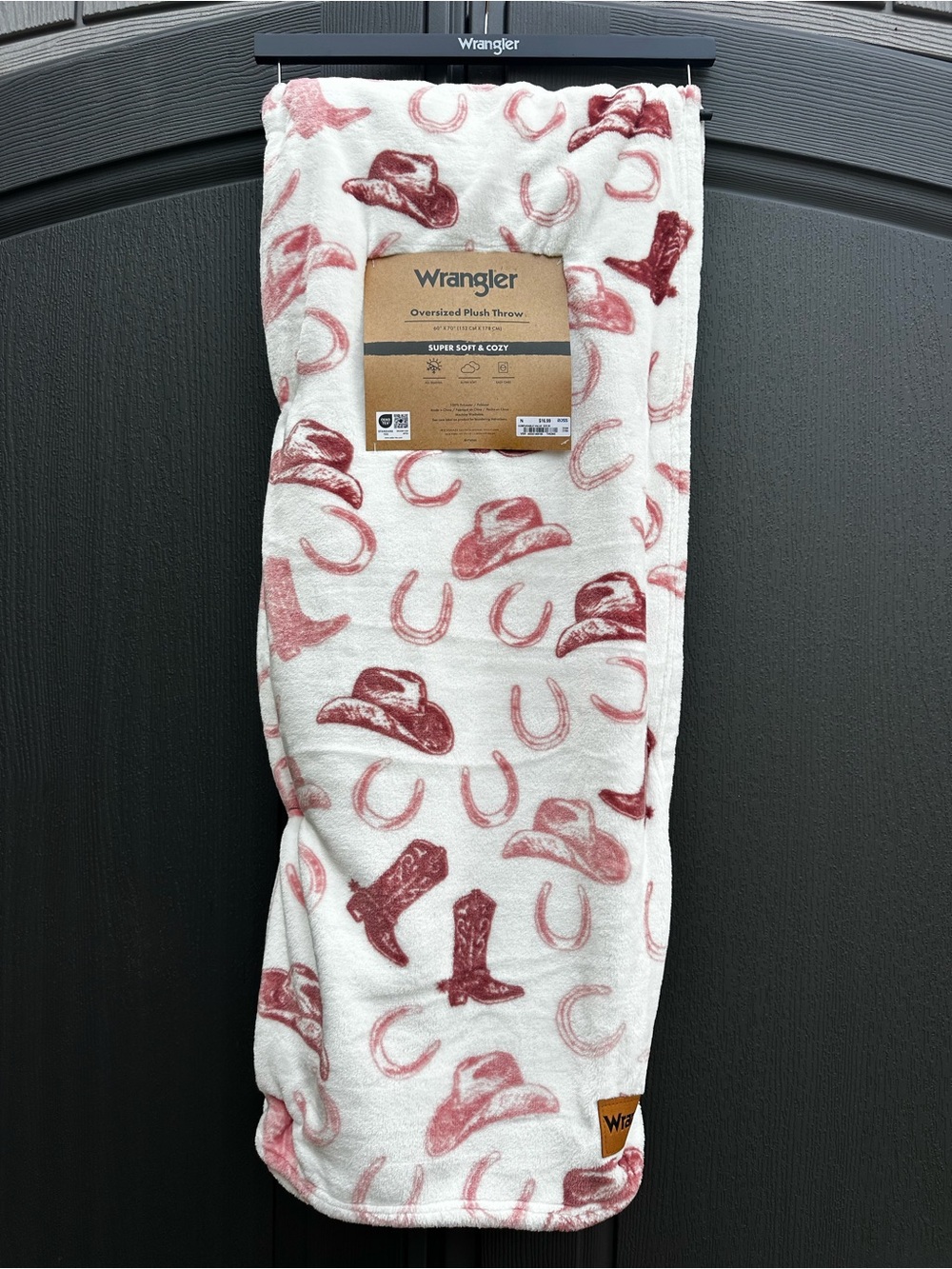 Wrangler Plush Throw Blanket with Dusty Rose Western Motif Cowboy Hats & Boots